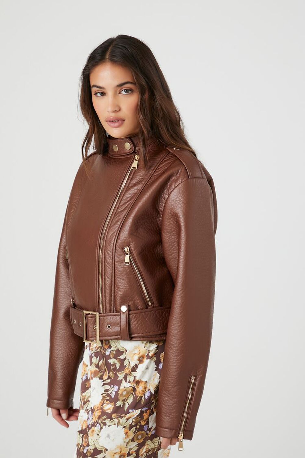 Belted Faux Leather Moto Jacket